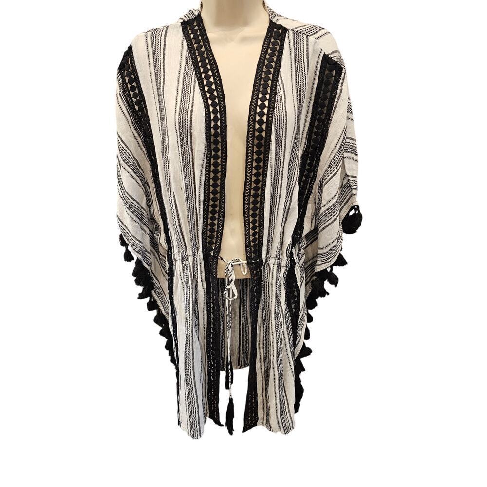 NWT Solana swim cover up kimono black white hassles beach cruise boho Large L